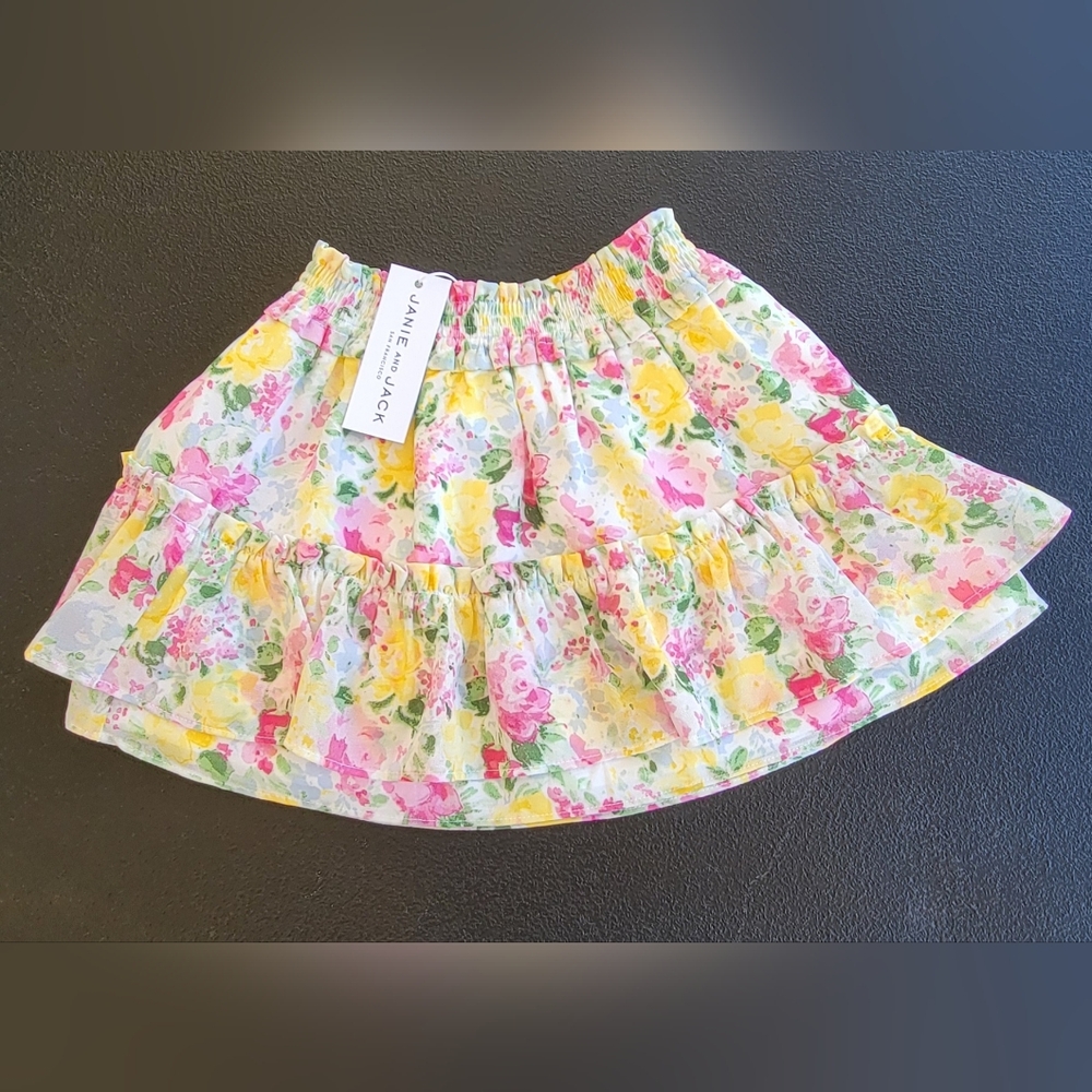 NWT Janie and Jack Girls Rose Floral Tiered Smocked Waist Chiffon Skirt Sz 2T